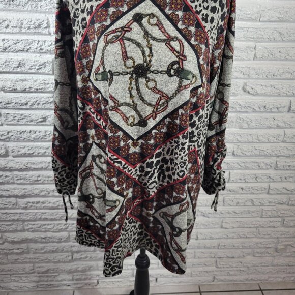 Est 1946 Women Top 18W 20W Plus Tunic Ruched Sleeve Gray Animal Print ANI2XE - Picture 4 of 9